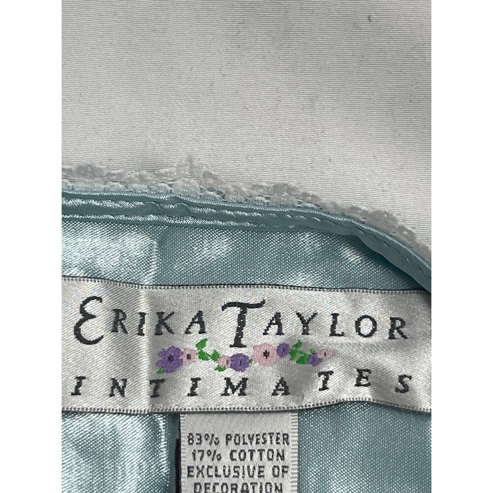 Vintage Erika Taylor Baby Blue Satin Grannycore Chemise Nightgown Lace Trim Sz S - Picture 8 of 11